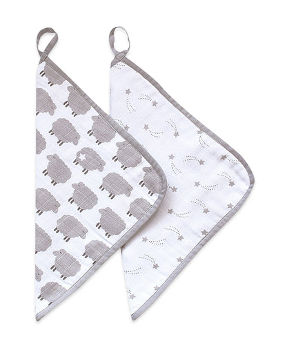 Masilo Organic Muslin Wash Cloths-Absorbent & Quick Drying-Counting Sheep-Set of 2-For Infants