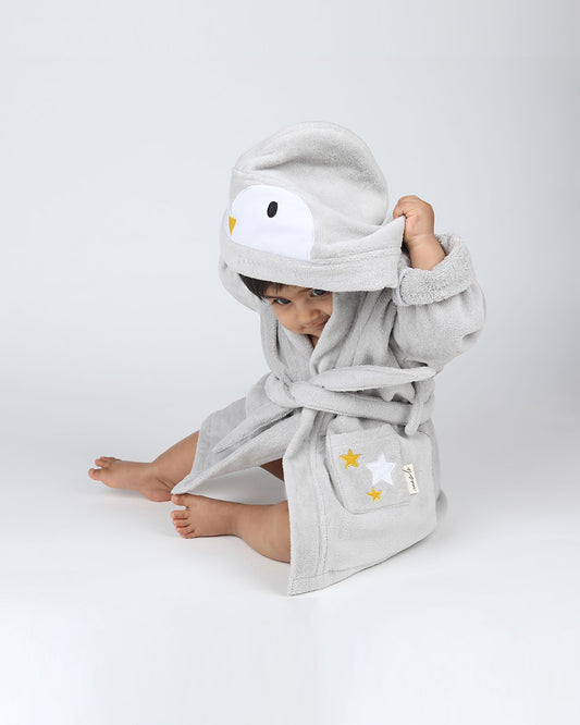 Masilo Hooded Baby Robe-100% Organic Cotton-Penguin