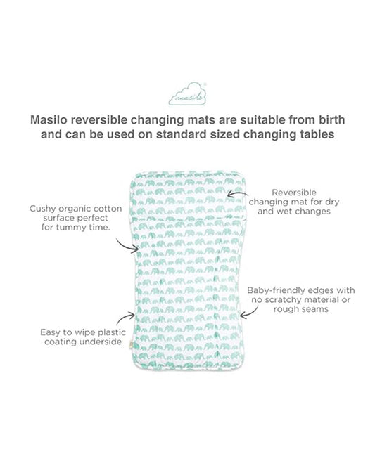 Masilo Diaper Changing Mat-Reversible-GOTS Certified Organic Cotton-Elephant Green