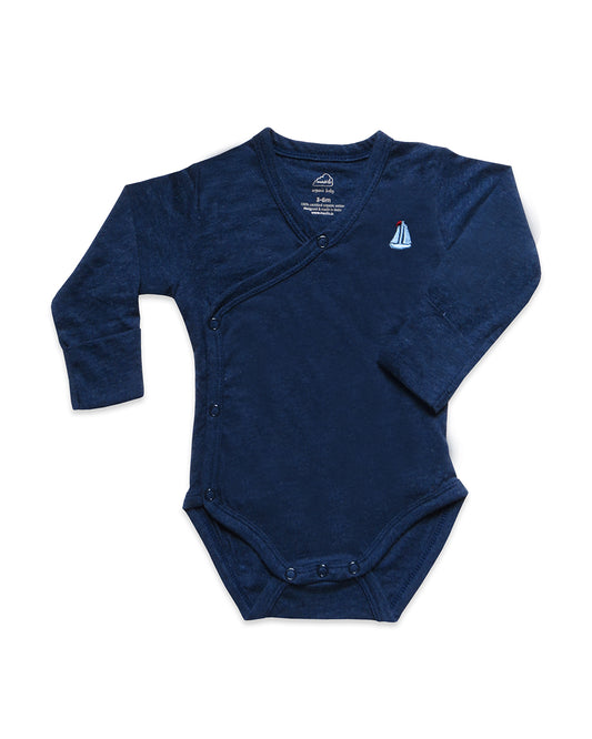 Masilo Navy Blue Kimono Bodysuit-Solid-Cotton-For Infants