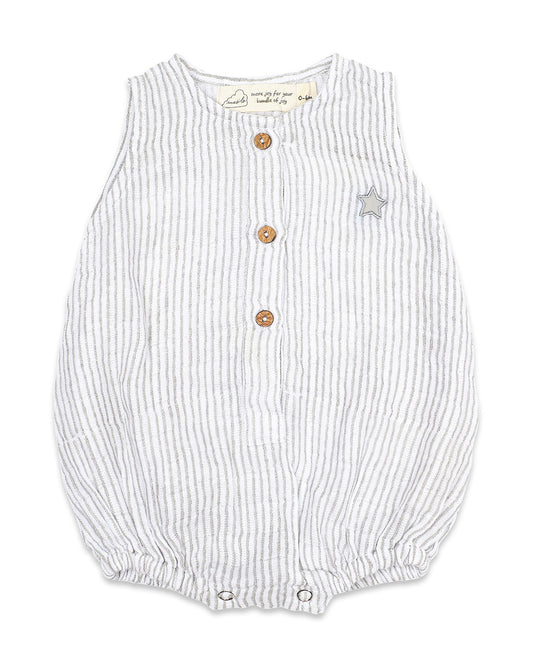 Masilo White Romper-Striped-Organic-Cotton-Muslin-For Infants