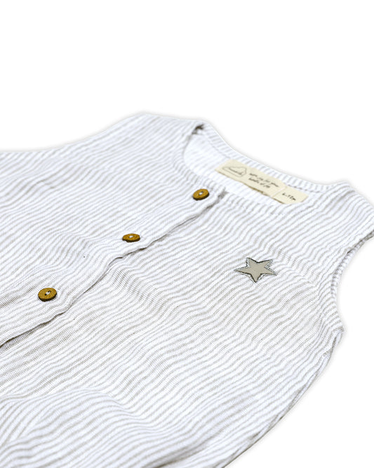 Masilo White Romper-Striped-Organic-Cotton-Muslin-For Infants