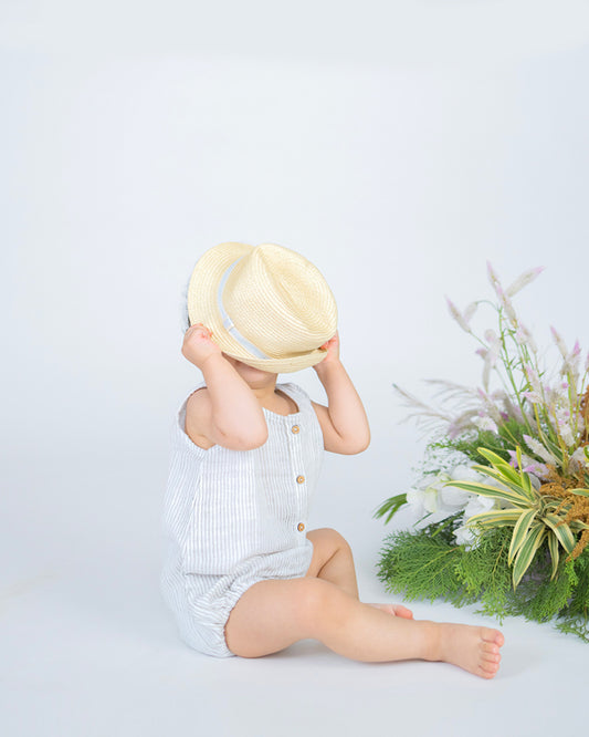 Masilo White Romper-Striped-Organic-Cotton-Muslin-For Infants