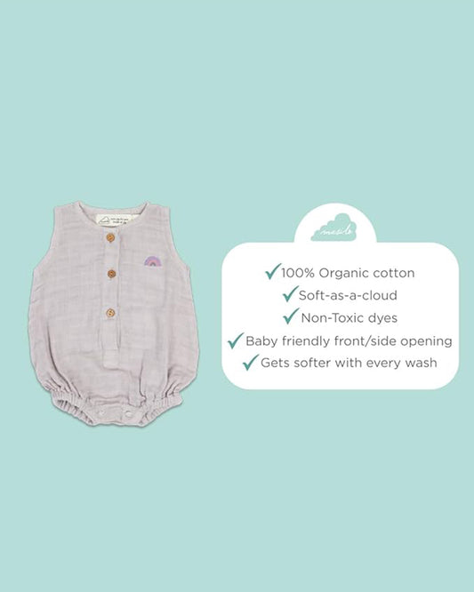 Masilo Grey Romper-Solid-Organic-Cotton-Muslin-For Infants