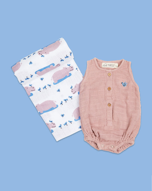 Masilo Happy As A Hippo Classic Snuggle Box New Born Gift Set-Pack Of 2-Gift For Baby Shower & Baby Birthday