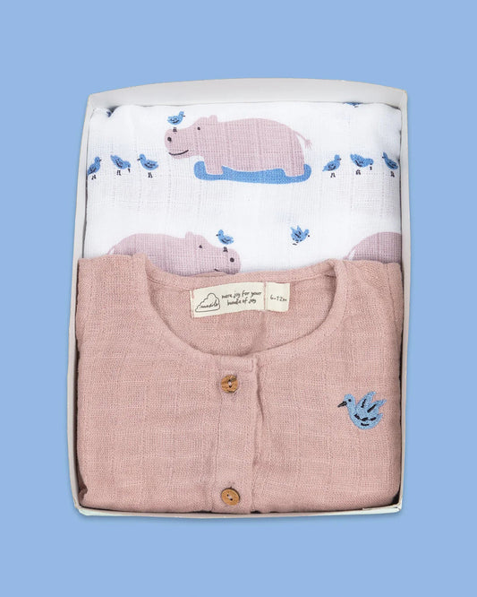 Masilo Happy As A Hippo Classic Snuggle Box New Born Gift Set-Pack Of 2-Gift For Baby Shower & Baby Birthday