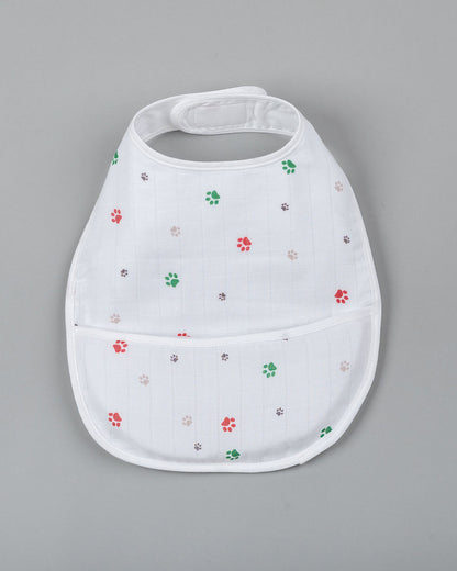 Kiddie Bunch 100% Organic Cotton-Paws-Self Fastening Velcro-U Shaped Bib-For Infants