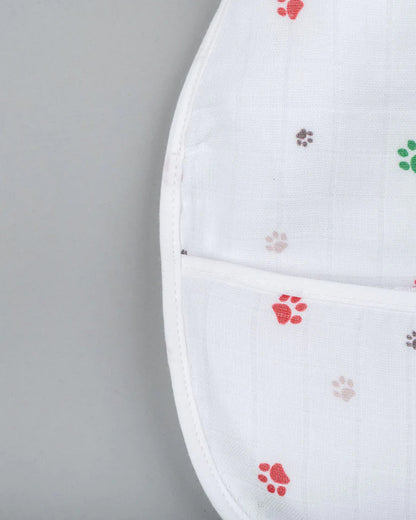 Kiddie Bunch 100% Organic Cotton-Paws-Self Fastening Velcro-U Shaped Bib-For Infants