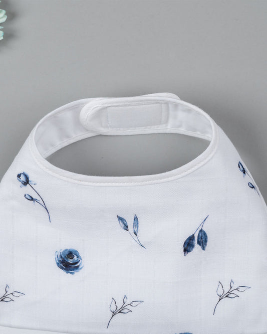 Kiddie Bunch 100% Organic Cotton-Blue Rose-Self Fastening Velcro-U Shaped Bib-For Infants