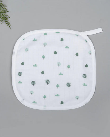 Kiddie Bunch 100% Organic Cotton Muslin Burp Cloth & Wash Cloth Combo Set-Green Grove-For Infants