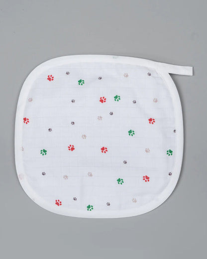 Kiddie Bunch Multi Layered Cotton Muslin Burp Cloth & Wash Cloth Combo Set-Paws-For Infants