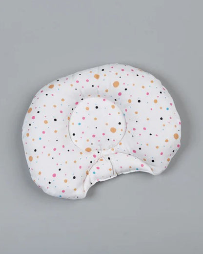 Kiddie Bunch Color Dots White Baby Pillow-100% Organic Cotton-for Infants