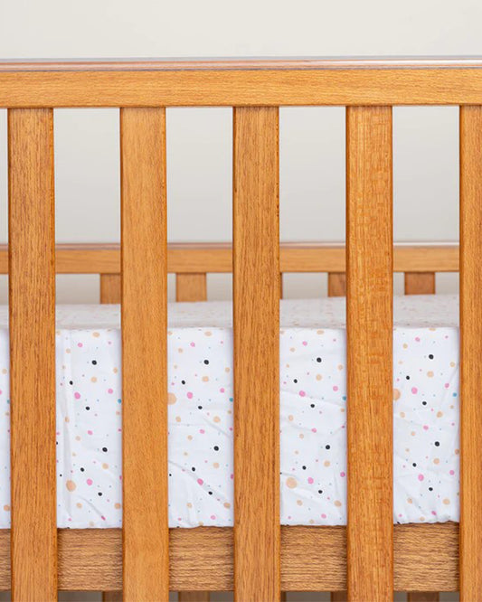 Kiddie Bunch Color Dots White Fitted Cot Bedsheet-100% Organic Cotton-For Infants