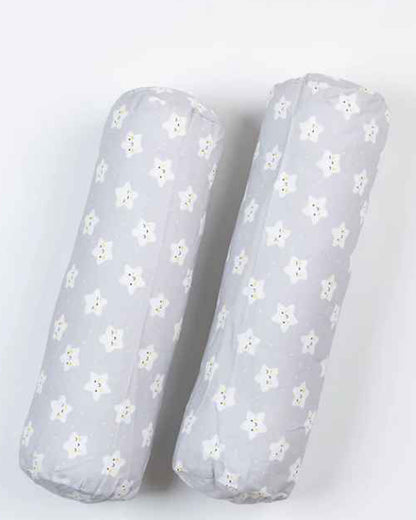 Kiddie Bunch Star Gaze Mild Grey Bolsters-100% Organic Cotton-Pack of 2-For Infants