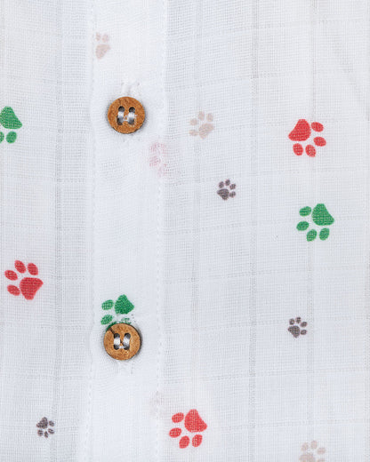 Kiddie Bunch Paws Jhabla-Full Print-Muslin-For Infants