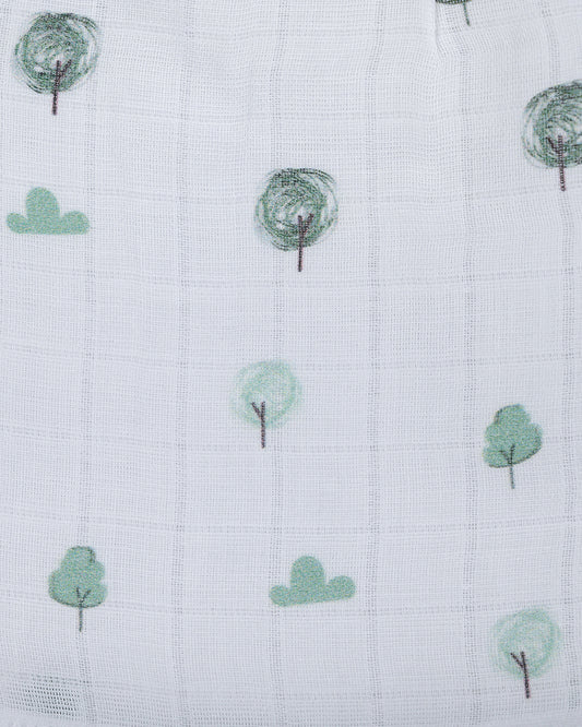 Kiddie Bunch White Shorts-Full Print-Green Grove-Muslin-For Infants