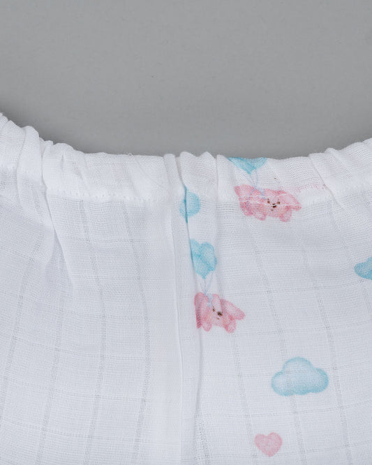 Kiddie Bunch White Shorts-Half Print-Flyin Pup-Muslin-For Infants