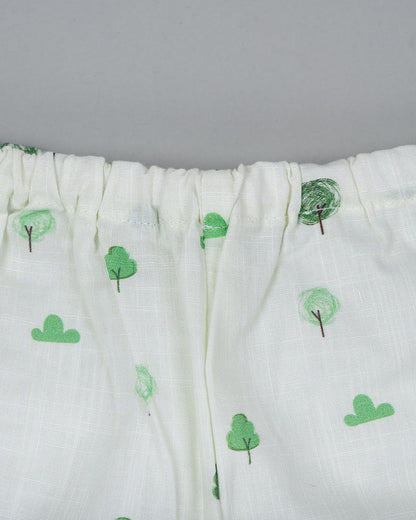 Kiddie Bunch White Shorts-Full Print-Green Grove-Cotton-For Infants