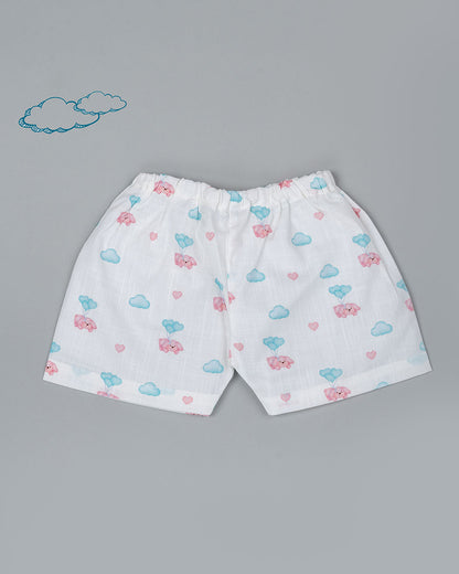 Kiddie Bunch White Shorts-Full Print-Flyin Pup-Cotton-For Infants