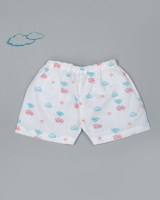 Kiddie Bunch White Shorts-Full Print-Flyin Pup-Cotton-For Infants