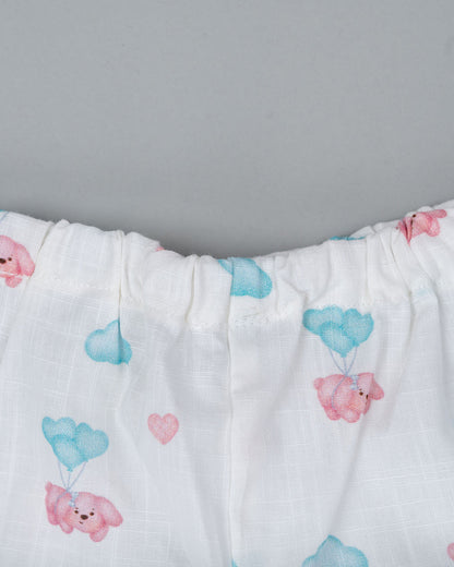 Kiddie Bunch White Shorts-Full Print-Flyin Pup-Cotton-For Infants