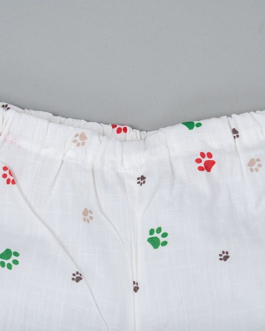 Kiddie Bunch White Shorts-Full Print-Paws-Cotton-For Infants