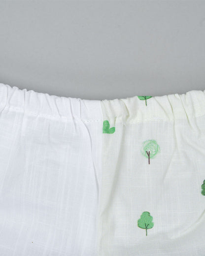 Kiddie Bunch White Shorts-Half Print-Green Grove-Cotton-For Infants