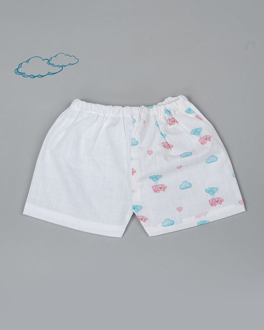 Kiddie Bunch White Shorts-Half Print-Flyin Pup-Cotton-For Infants