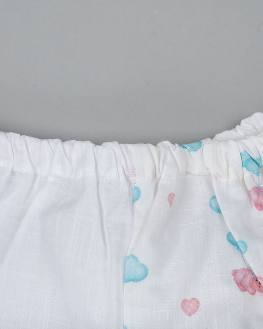 Kiddie Bunch White Shorts-Half Print-Flyin Pup-Cotton-For Infants