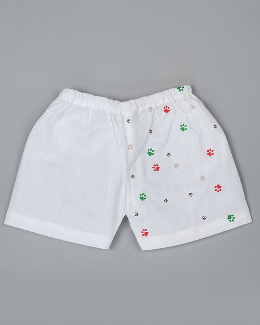 Kiddie Bunch White Shorts-Half Print-Paws-Cotton-For Infants