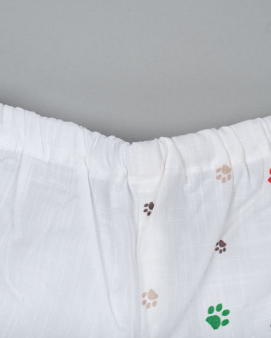 Kiddie Bunch White Shorts-Half Print-Paws-Cotton-For Infants