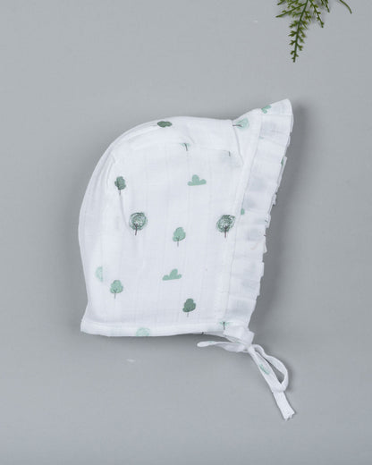 Kiddie Bunch Cap-Green Grove-Muslin-For Infants