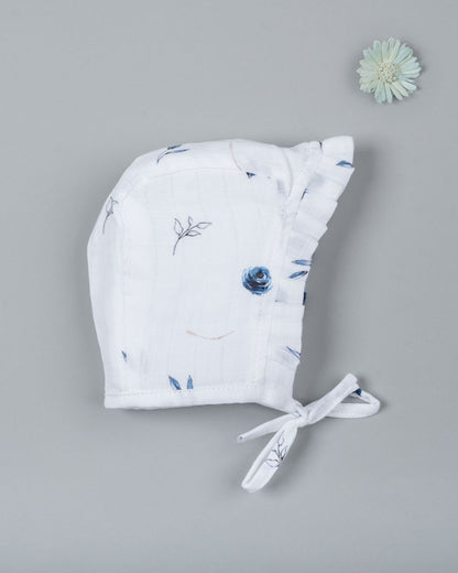 Kiddie Bunch Cap-Blue Rose-Muslin-For Infants