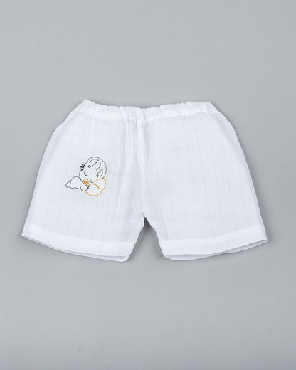 Kiddie Bunch White Shorts-Sleep Well-Muslin-For Infants