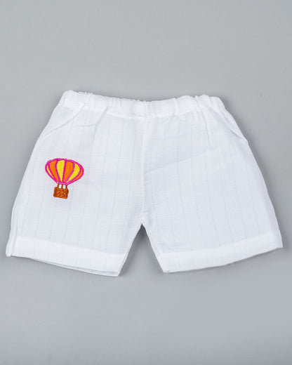 Kiddie Bunch White Shorts-Air Balloon-Muslin-For Infants