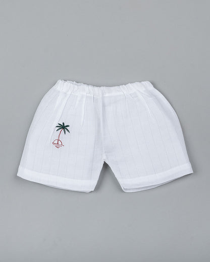 Kiddie Bunch White Shorts-Green Tree-Muslin-For Infants