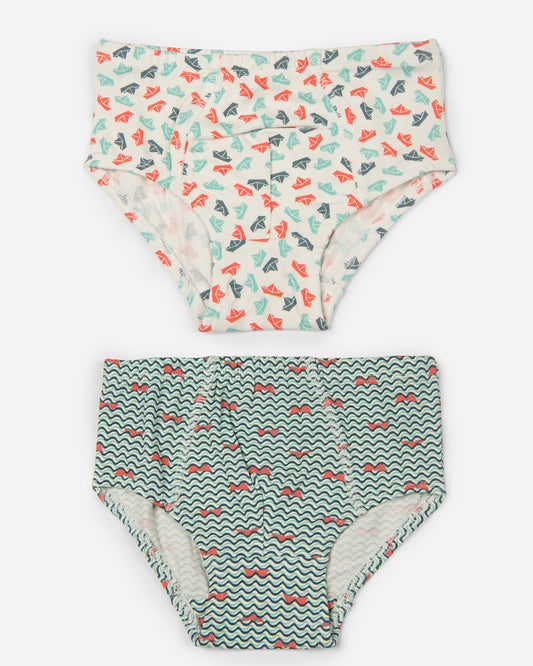 Keebee Multicoloured Brief-Paper Boat-Organic Cotton-Pack of 2-For Infants