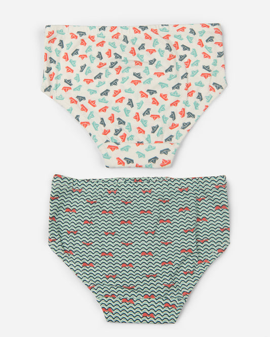 Keebee Multicoloured Brief-Paper Boat-Organic Cotton-Pack of 2-For Infants