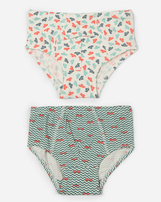 Keebee Multicoloured Brief-Paper Boat-Organic Cotton-Pack of 2-For Infants