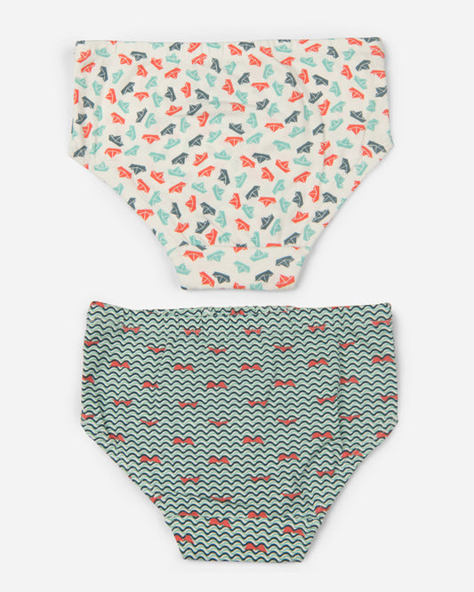 Keebee Multicoloured Brief-Paper Boat-Organic Cotton-Pack of 2-For Infants