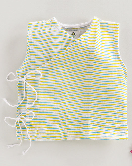 Keebee White Jhabla-Stripes-Organic Cotton-For Infants