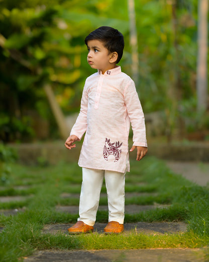 Keebee Pink Kurta Pajama Set-Embroidered-Cotton-For Infants