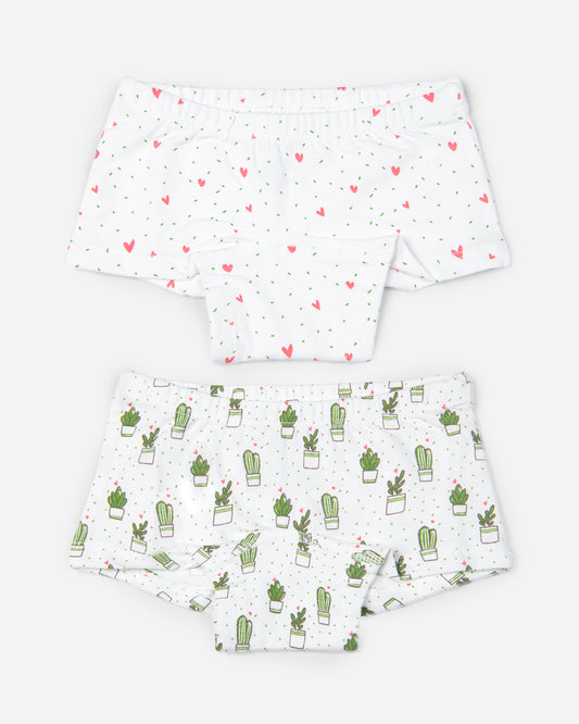 Keebee White Boyshorts-Cactus Love-Organic Cotton-Pack of 2-For Infants