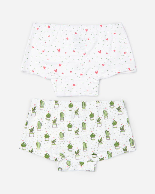 Keebee White Boyshorts-Cactus Love-Organic Cotton-Pack of 2-For Infants