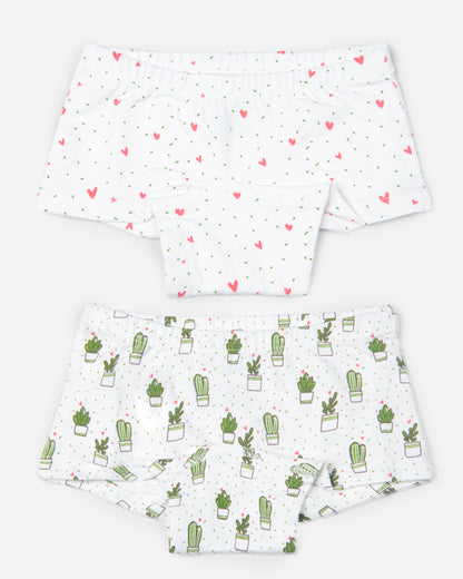 Keebee White Boyshorts-Cactus Love-Organic Cotton-Pack of 2-For Infants