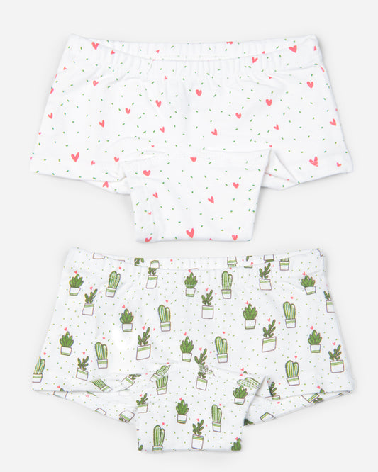 Keebee White Boyshorts-Cactus Love-Organic Cotton-Pack of 2-For Infants