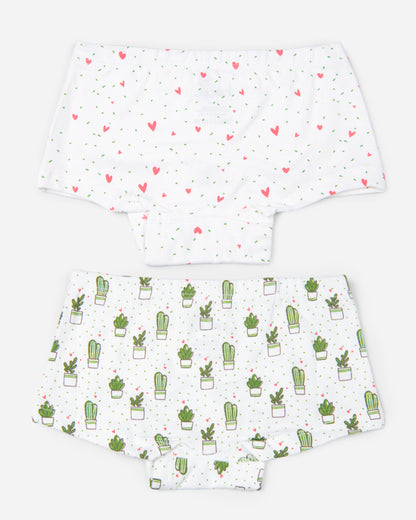 Keebee White Boyshorts-Cactus Love-Organic Cotton-Pack of 2-For Infants