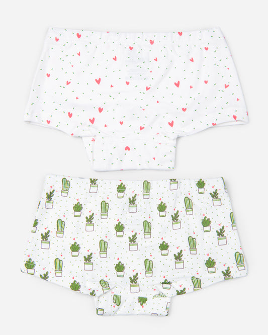 Keebee White Boyshorts-Cactus Love-Organic Cotton-Pack of 2-For Infants