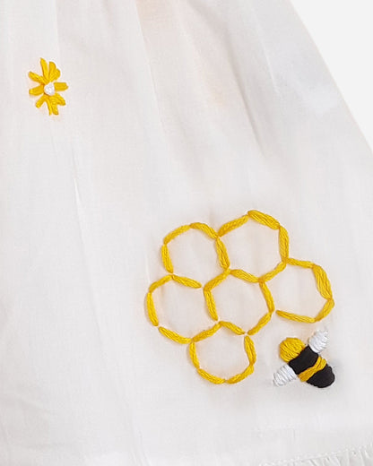 Keebee Yellow Frock-Honeycomb-Flared-Organic Cotton-For Infants