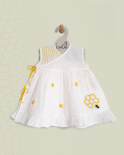 Keebee Yellow Frock Dress-Honeycomb-Flared-Organic Cotton-For Infants